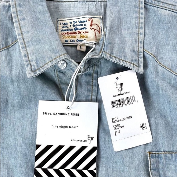 Free People X Sandrine Rose Pearl Snap Denim Shirt -Size Large -NWT- MSRP $298 - Picture 11 of 11